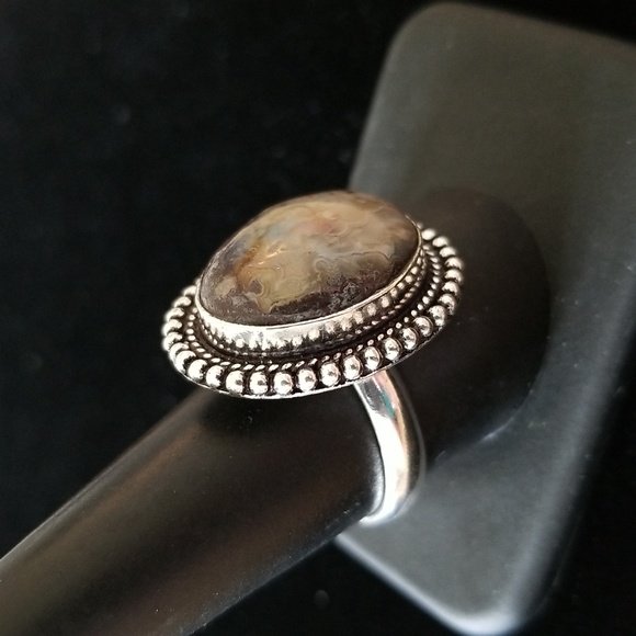 Mexican Crazy Lace Oval Ring Dotted Edge - Picture 2 of 4